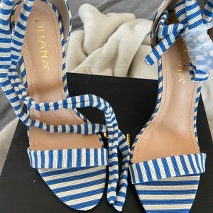 Blue/White Striped Heels